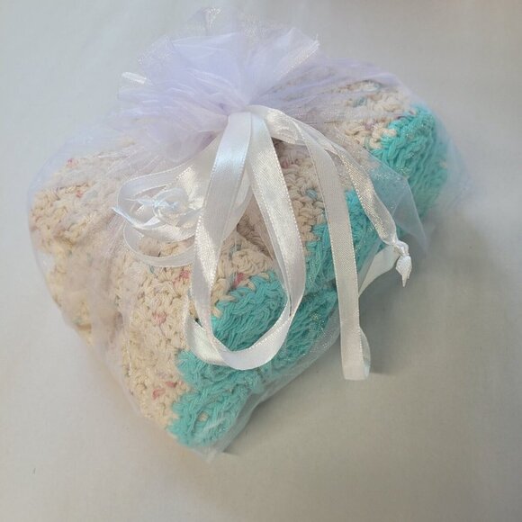 Handmade Crochet Dish Cloths Dish Wash Cloths 7pc Set New Aqua Trim - Picture 4 of 6